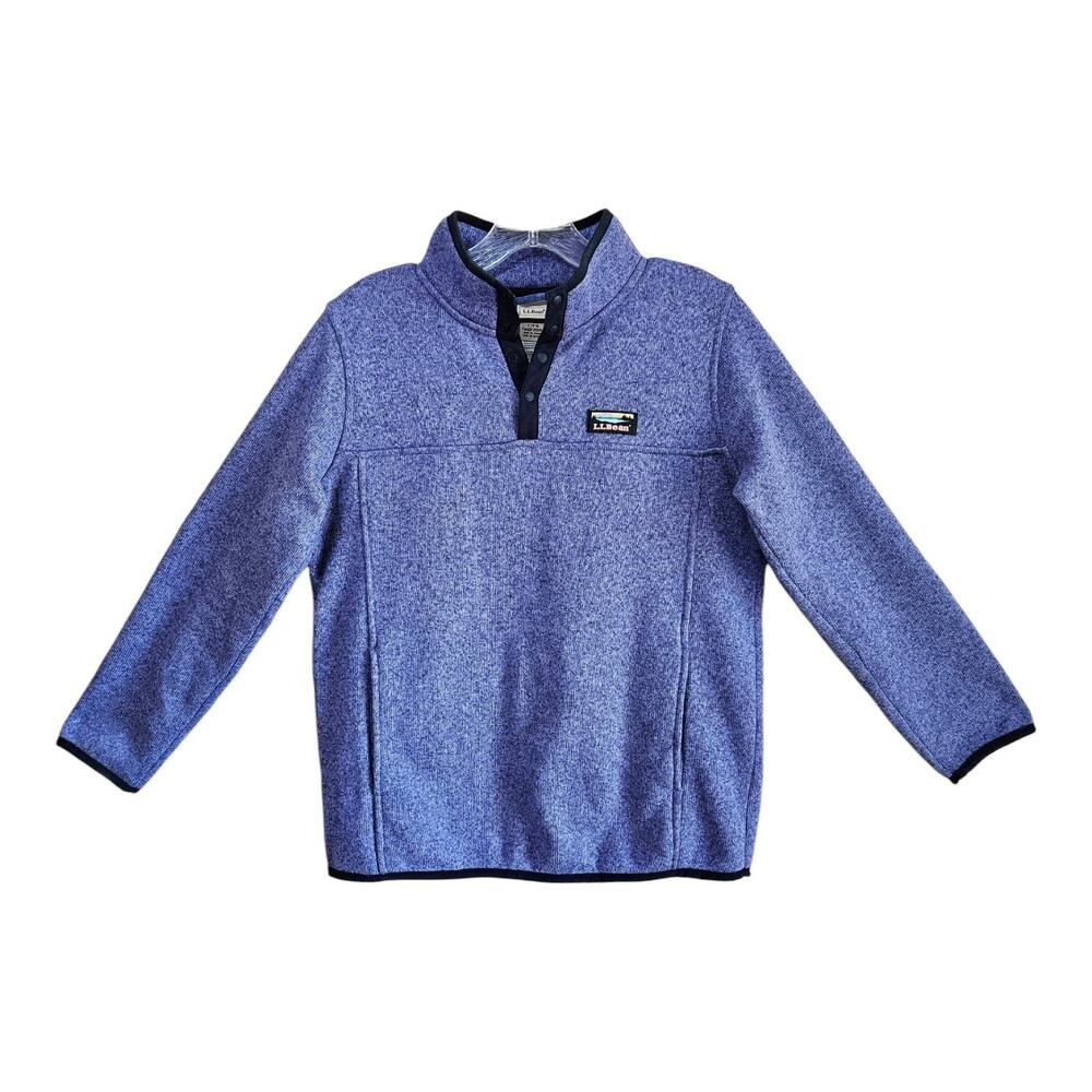 LL BEAN Girl's L 14 16 Better Sweater Purple Logo Fleece Lined 1/4 Snaps 38"
